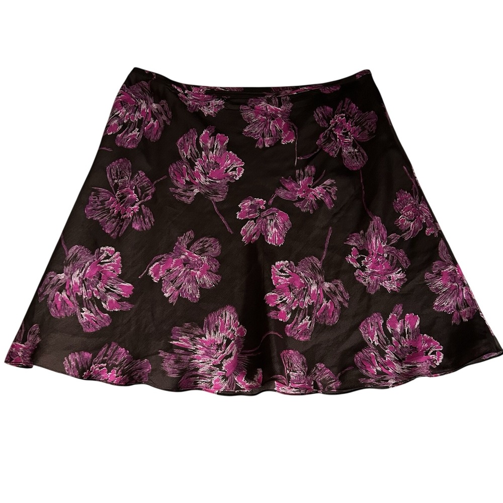 Vtg Ann Taylor 100% Silk Skirt 16P Dark Floral Fairycore Y2K Whimsigoth Brown